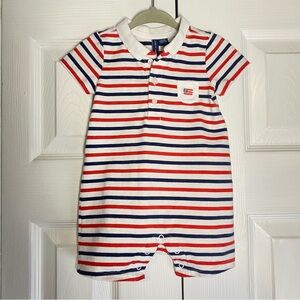Janie and Jack Striped Baby Polo Romper American Flag Red White Blue